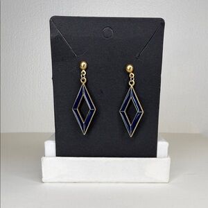 Vintage Navy Enamel & Gold Tone Geometric Drop Earrings